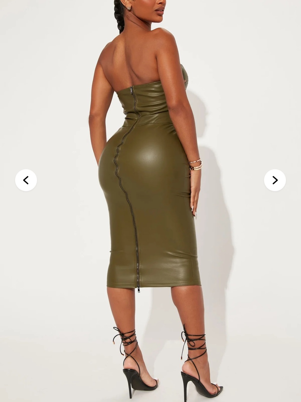 Fashion Nova Olive Strapless Faux-Leather Cutout Midi Dress - Picture 2 of 6